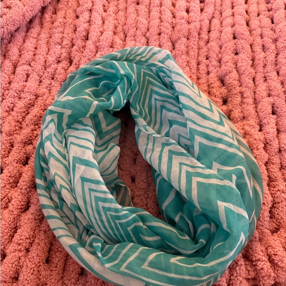 Stylish Chevron Infinity Scarf - Turquoise and White - Picture 2 of 4